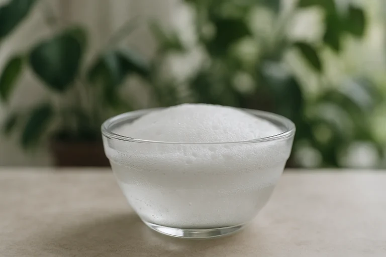 Mélange de bicarbonate de soude et vinaigre dans un bol, lumière douce